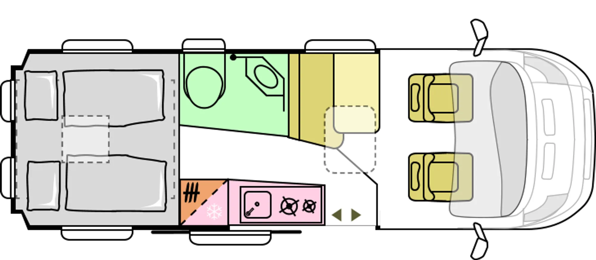Floor plan 640 SGX – night-time layout