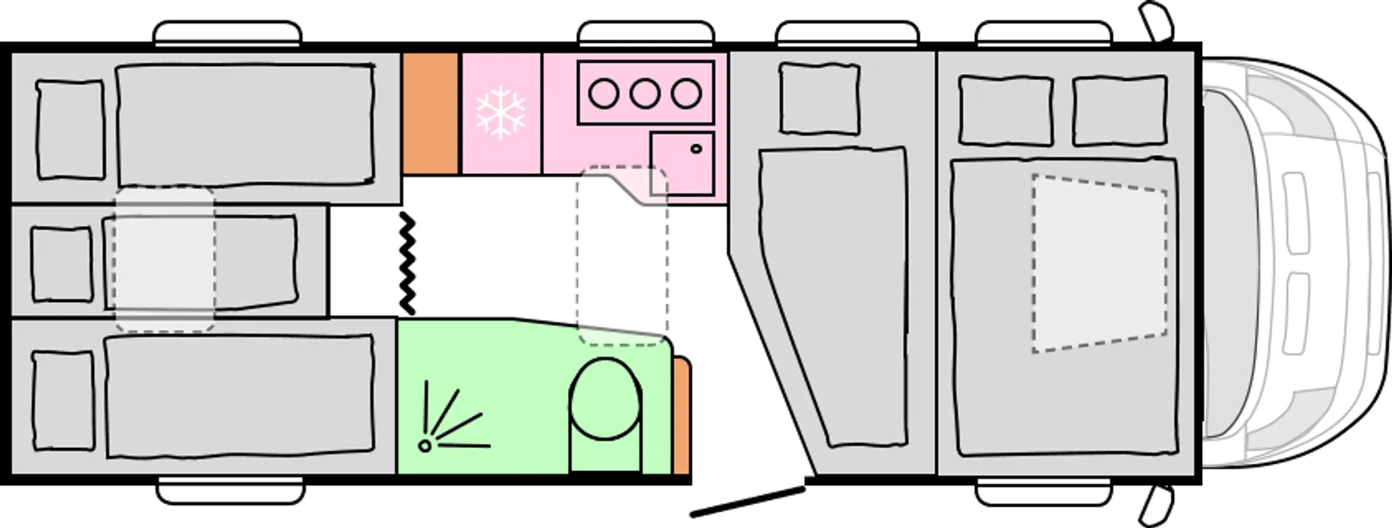 Floor plan 660 SL – night-time layout