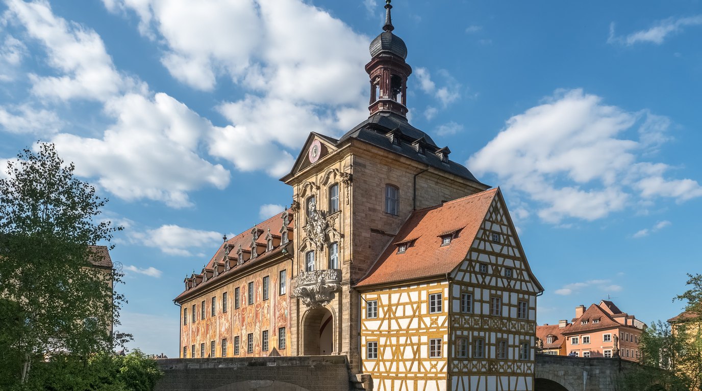 Half-timbered houses in the historic centre of Rothenburg ob der Tauber on the Romantic Road