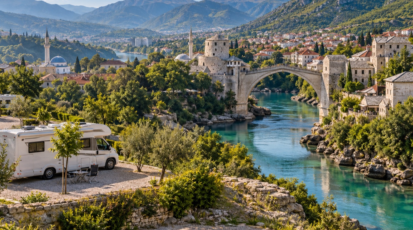 Bosna: Sarajevo, Mostar, Jajce a Una — ilustrační pohled na cestu obytným vozem