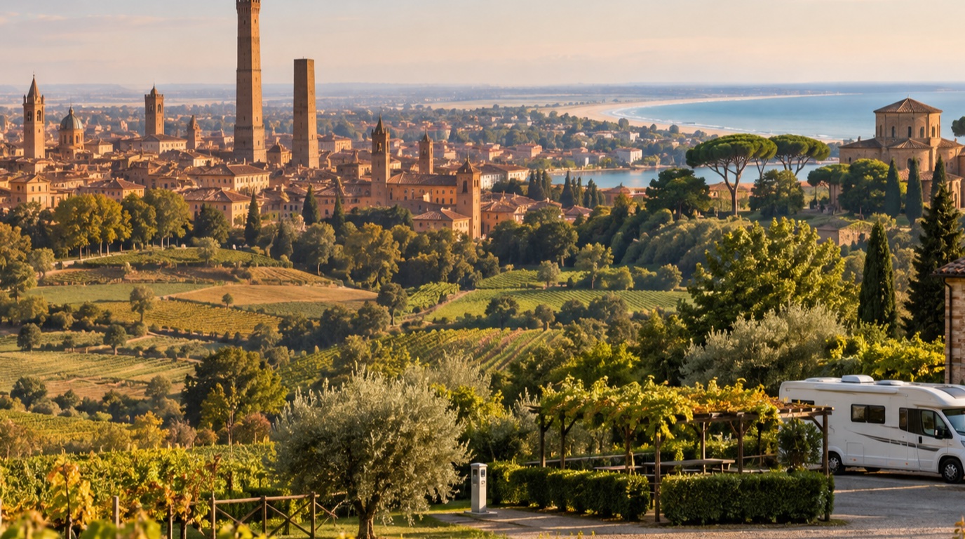 Emilia-Romagna: Bologna, Modena a Ravenna — ilustrační pohled na cestu obytným vozem
