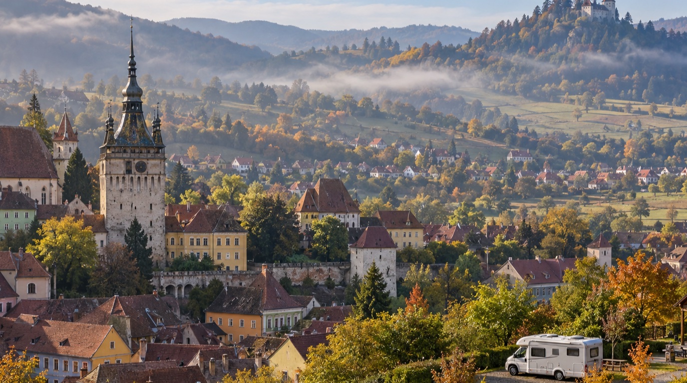 Sedmohradsko: Sibiu, Sighișoara a Brașov — ilustračný pohľad na cestu obytným vozidlom