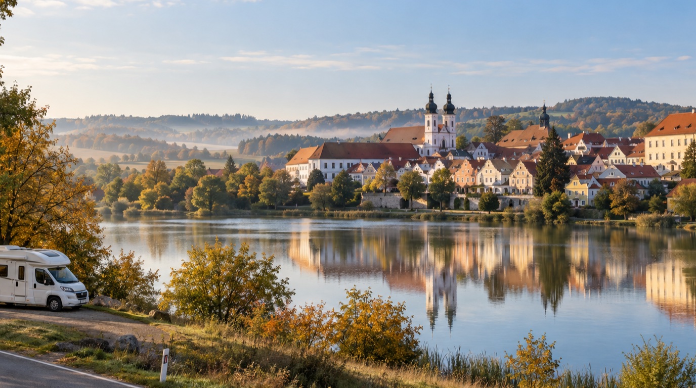Vysočina: Telč, Třebíč a Žďár — ilustrační pohled na cestu obytným vozem